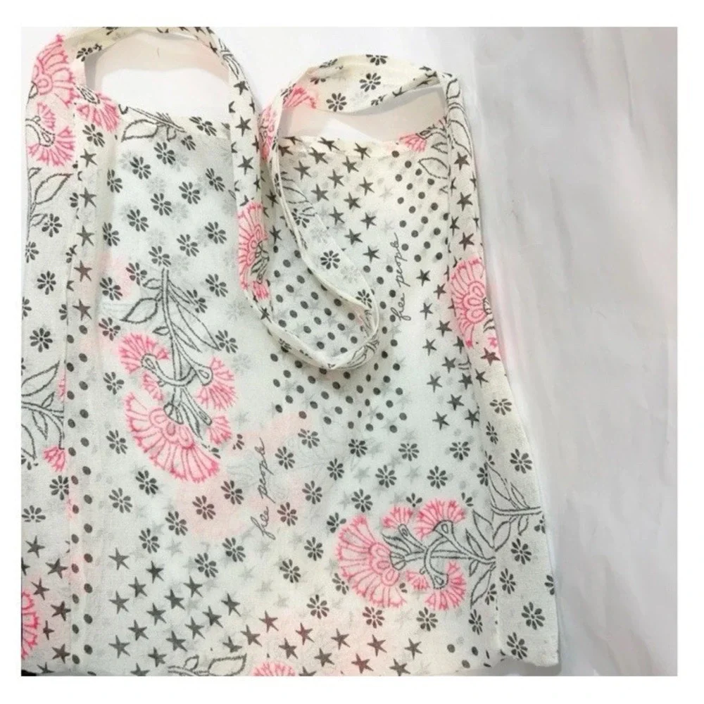Free People Pink Floral Star Gauze Tote‎ Bag Boho Slouchy Everyday Market Hobo